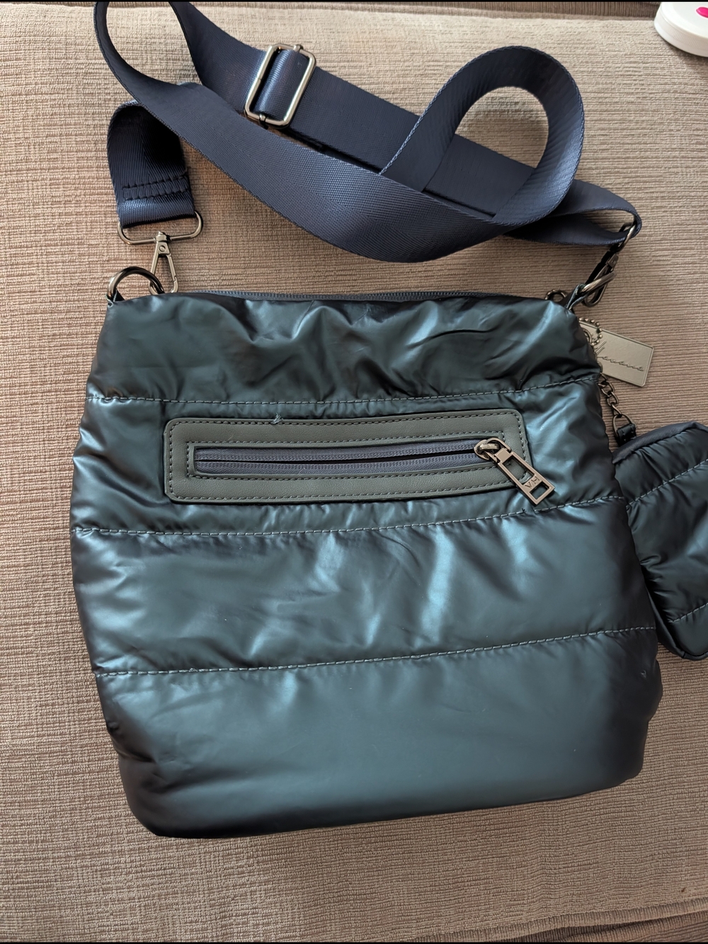 Vintage Havana Quilted Nylon Crossbody Bag in Steel Blue